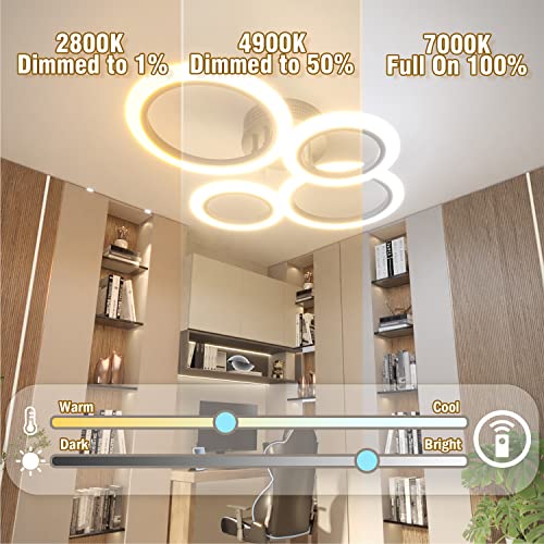 OUQI Modern LED Ceiling Light Dimmable Remote Control 4 Ring Ceiling Light 48W 4400LM, Ceiling Light for Living Room, Bedroom, Kitchen, Corridor, Balcony, Dining Room, White, 2800-7000K