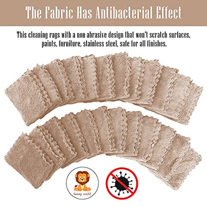 24 Pack Kitchen Dishcloths - Does Not Shed Fluff - No Odor Reusable Dish Towels, Premium Dish cloths, Super Absorbent Coral Fleece Cleaning Cloths, Nonstick Oil Washable Fast Drying (Brown)