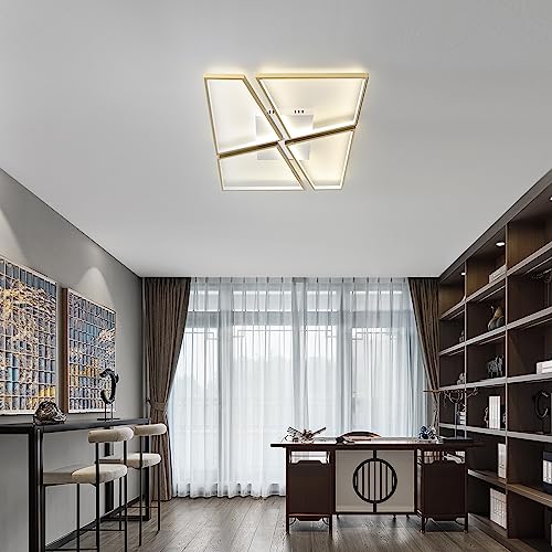 YEEZONE LED Ceiling Light Fixtures, 10000LM 120W Gold Close to Ceiling Light, with Memory Remote Control Dimmable 3000K-6500K for Dining Room, Living Room, Kitchen, Bedroom, Office (Gold)