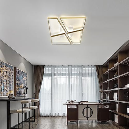 YEEZONE LED Ceiling Light Fixtures, 10000LM 120W Gold Close to Ceiling Light, with Memory Remote Control Dimmable 3000K-6500K for Dining Room, Living Room, Kitchen, Bedroom, Office (Gold)