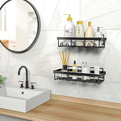 Moforoco Shower Caddy Shelf Organizer Rack, Self Adhesive Black Bathroom Shelves Basket, Home Farmhouse Wall Shower Inside Organization and Storage Decor Rv Accessories, First Apartment Essentials