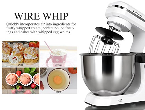 MURENKING Stand Mixer 5.3-Quart 500W,6+P Speed Tilt-Head Kitchen Electric Food Mixers Home Baking Dough Machine with Stainless Steel Bowl,Dough Hooks, Whisk, Beater, Pouring Shield (White)