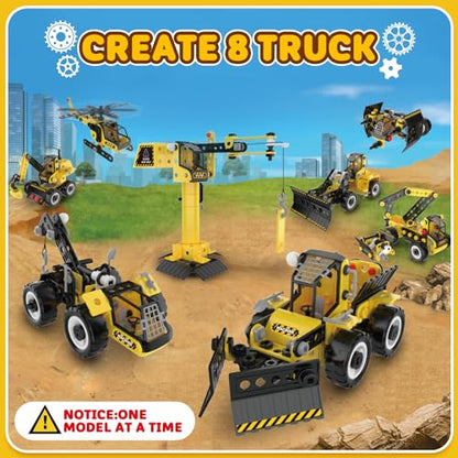 Goodfuns 222 Pcs STEM Building Toys for 4 5 6 7 8 9 10 11 12 Year Old Kids Boys Girls, 8 in 1 STEM Project Educational Toys, Learning Excavator Construction Toys Game, Kids Birthday