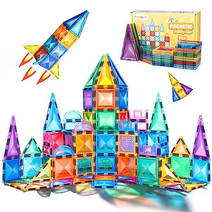 TOKBLOK Magnetic Tiles Kids Toys for 3 4 5 6 Years Old Boys & Girls, 64PCS Clear Diamond Magnet Building Blocks Set, STEM Preschool Learning Educational Toys for Toddler Birthday Gift