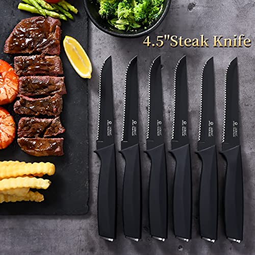 UPTRUST Steak Knives, Steak Knives Set of 6, High-Carbon Stainless Steel Serrated Steak Knives Dishwasher Safe, Elegant Black