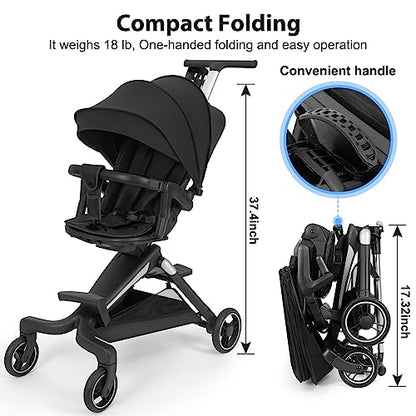 Convenience Stroller Lightweight Stroller Fold Compact Travel Stroller Multiposition Recline, One-Hand Fold Baby Stroller, Cup Holder, Raincover Included