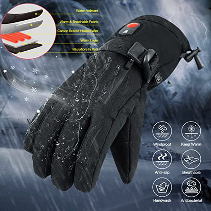 Battery Heated Gloves for Men Women,Rechargeable Electric Heated Ski Gloves Touchscreen,Winter Hand Warmer Gloves for Cycling Motorcycling Hunting Hiking