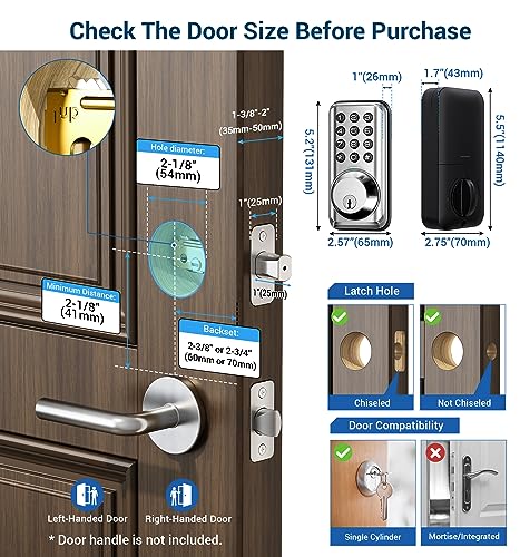 Veise Keyless Entry Door Lock, Electronic Keypad Deadbolt Lock, Auto Lock, 20 User Codes, 1 Touch Locking, Anti-Peeking Password, Easy Installation Design, Satin Nickel