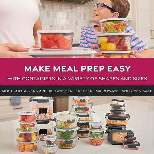 FineDine 20-Piece Glass Food Storage Container Set - 100% Leakproof, BPA-Free, and Oven Safe - Perfect for Meal Prep and On-the-Go (Grey)