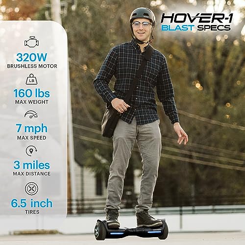 Hover-1 Blast Electric Self-Balancing Hoverboard with 6.5” Tires, Dual 160W Motors, 7 mph Max Speed, and 3 Miles Max Range