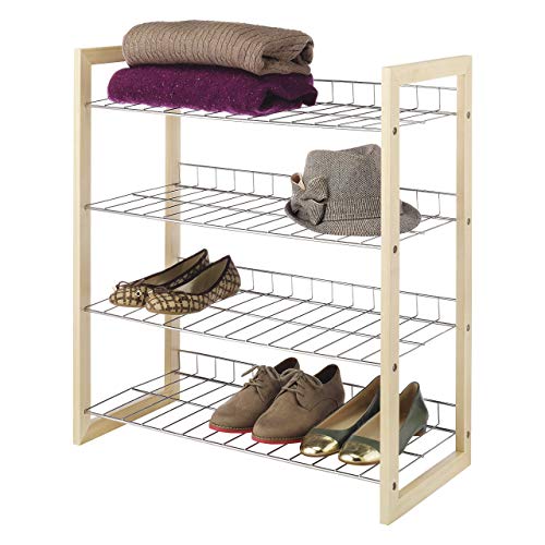 Whitmor 4 Tier Storage Organizer-Natural Wood and Chrome Closet, 4 Shelf