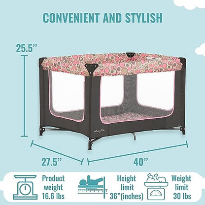 Dream On Me Zodiak Portable Playard in Grey and Pink, Lightweight, Packable and Easy Setup Baby Playard, Breathable Mesh Sides and Soft Fabric - Comes with a Removable Padded Mat