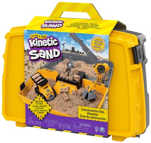 Kinetic Sand, Construction Site Folding Sandbox with Toy Truck and 2lbs of Play Sand, Sensory Toys, for Kids Ages 3 and up