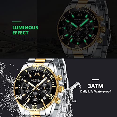 MEGALITH Mens Watches with Stainless Steel Waterproof Analog Quartz Fashion Business Chronograph Watches for Men, Auto Date