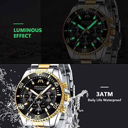 MEGALITH Mens Watches with Stainless Steel Waterproof Analog Quartz Fashion Business Chronograph Watches for Men, Auto Date