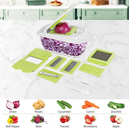 Food Dicer, Vegetable Chopper 6 Blades, Mandoline Slicer for Kitchen, Onion Chopper Dicer, Kitchen Chopper Mandolin Slicer, Fruit and Veggie Chopper with Container Vegetable Cutter Green