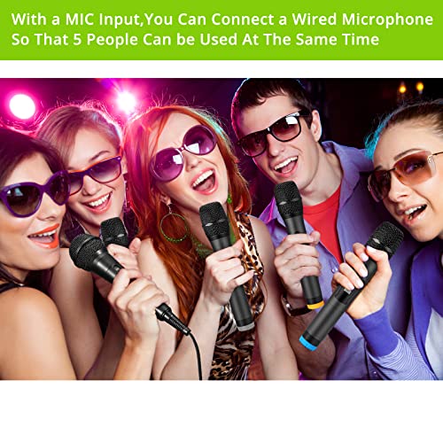 LiNKFOR Portable UHF 4 Channel Wireless Microphone System with Four Handheld Wireless Microphone, Bluetooth Wireless Connection for Mobliephones, 50 * 4 Frequencies, with Echo, AUX Input & Output