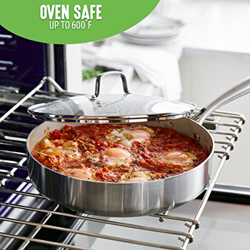 GreenLife Tri-Ply Stainless Steel Healthy Ceramic Nonstick, 10 Piece Cookware Pots and Pans Set, PFAS-Free, Multi Clad, Induction, Dishwasher Safe, Oven Safe, Silver