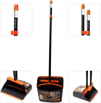 Broom and Dustpan with 52" Long Handle for Home Kitchen Room Office Lobby Floor Use Upright Stand Up Set