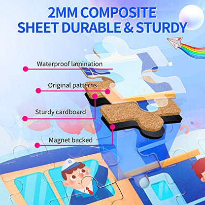 ZEYUSI Large Size Magnetic Puzzles for Kids Ages 3-5 Toys Gifts -84 Pieces Toddler Puzzles for 4-8 Year Old 2-in-1 Pirate Ship Jigsaw Puzzles Book-Travel Games and Travel Toys for Boys Girls