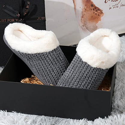 WateLves Women's Slippers Comfort Memory Foam Coral Fleece Slippers Plush Lining House Shoes for Indoor & Outdoor (Dark Gray, S)