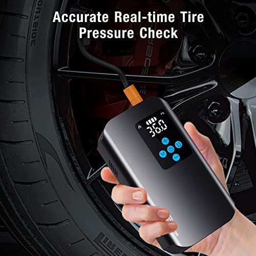 Nulksen Tire Inflator Portable Air Compressor, 150 PSI Cordless Air Pump for Car Tires with 7800mAh Battery, Tire Pump with Pressure Gauge for Car Bicycle Motorcycle Ball, Electric Bike Pump