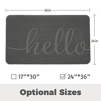 MatEssenz Front Door Mat, Durable Hello Door Mat Outdoor, Resist Dirt Welcome Mat for Shoes Scraper, Low Profile Indoor Door Mats, Doormat for Entrance, Garage, High Traffic Area(24X36, Grey)