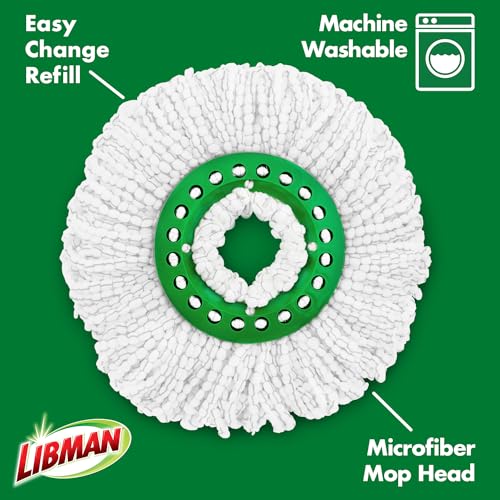 Libman Tornado Spin Mop System Plus 1 Refill Head | Mop and Bucket with Wringer Set | Libman Mop for Floor Cleaning | Hardwood Floor Mop | 2 Total Mop Heads Included,Green