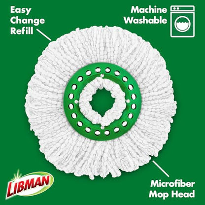 Libman Tornado Spin Mop System Plus 1 Refill Head | Mop and Bucket with Wringer Set | Libman Mop for Floor Cleaning | Hardwood Floor Mop | 2 Total Mop Heads Included,Green
