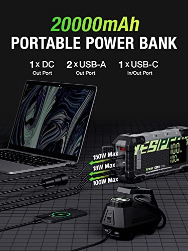 YESPER Car Jump Starter, 3000A Peak Portable Battery Jump Starter with Pre-Heat Tech(-40°F~140°F) 12V Car Battery Charger Jump Starter(10.0L Gas/8.0L Diesel, 60 Times) Jumper Box with PD100W