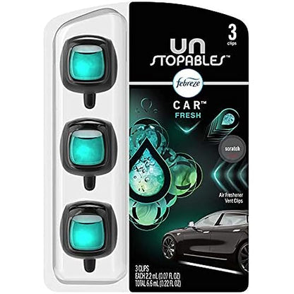 Febreze Unstopables Car Odor-Fighting Car Freshener Vent Clip Fresh, .07 fl oz. Car Vent Clip, Pack of 3