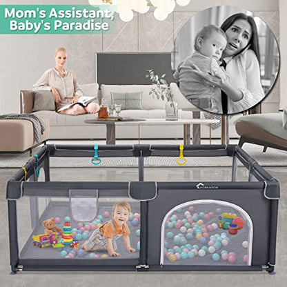 LFCREATOR Baby Playpen,71” x 60” Extra Large Playpen for Babies and Toddlers with Soft Breathable Mesh,Sturdy Safety Baby Fence Play Area with Gate,Safety Play Center Yard for Indoor&Outdoor, Grey