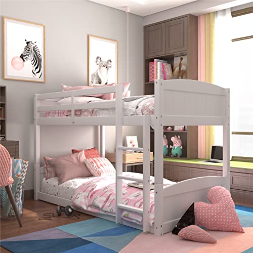 Hillsdale Alexis Contemporary Wood Arch Twin Over Twin Floor Bunk Bed with Slats, White