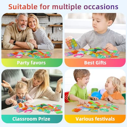 60PCS Party Favors for Kids,Fidget Toys Bulk Its Birthday Party Favors for Kids Toddlers Adult, Small Classroom Prizes Box Fidgets Toys for Kids, Goodie Bag Stuffers, Treasure Chest, Bubbles Poppers