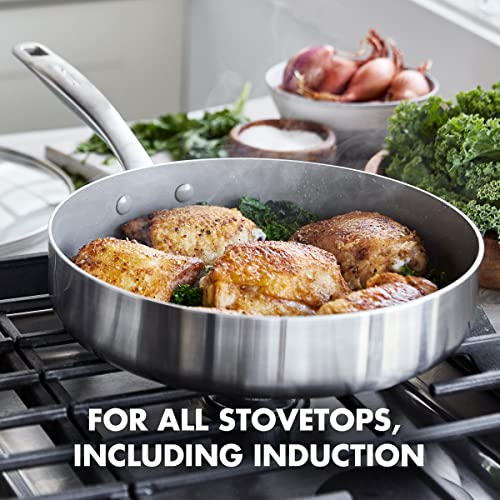 GreenPan Chatham Tri-Ply Stainless Steel Healthy Ceramic Nonstick 12 Piece Cookware Pots and Pans Set, PFAS-Free, Multi Clad, Induction, Dishwasher Safe, Oven Safe, Silver