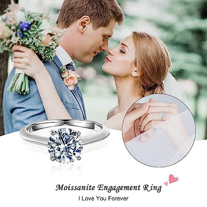 Turandoss Moissanite Wedding Rings for Women, 2ct Round D Color VVS1 Clarity Lab Created Diamond Rings 14K White Gold Vermeil 4 Prong Knife Edge Moissanite Engagement Rings for Women Jewelry Gifts