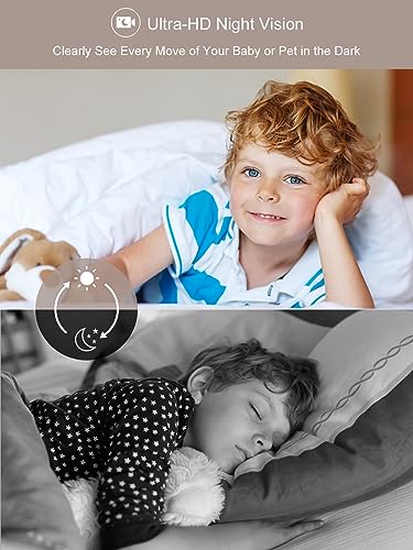 Smart Baby monitor with camera and 2-Way Audio, 2K 4MP QHD Indoor Camera with Night Vision, Home Security Camera Dog Pet Monitor with App, Motion Sensor Detection WiFi Alexa Camera Smartphone