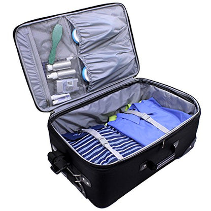 U.S. Traveler New Yorker Lightweight Softside Expandable Travel Rolling Luggage, Black Dobby, 3-Piece Set (15/21/29)