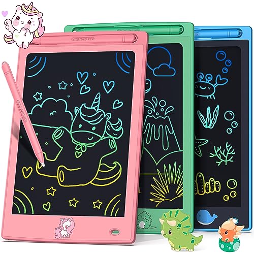 FLUESTON Toys LCD Writing Tablet Toddler,Toys for Boys Girls 3 4 5 6 7 8year,8.8 Inch 3 Pack Drawing Pad Toy Christmas Birthday Gifts for Kids,Drawing Tablet Doodle Board with Cute Dinosaur & Unicorn
