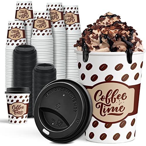 Ginkgo Coffee Cups with Lids 12 oz, 92 Pack Disposable To Go Coffee Cups for Cappuccino, Hot Beverages, Coffee, Cocoa, Chocolate - Coffee Time