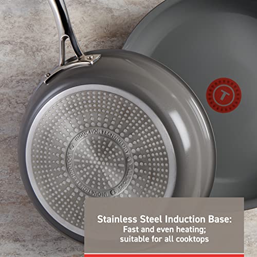 T-fal Ceramic Excellence Reserve Ceramic Nonstick Cookware Set 10 Piece Induction Oven Broiler Safe 500F Pots and Pans Grey