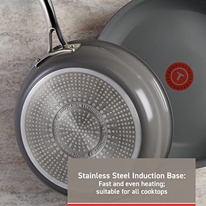 T-fal Ceramic Excellence Reserve Ceramic Nonstick Cookware Set 10 Piece Induction Oven Broiler Safe 500F Pots and Pans Grey