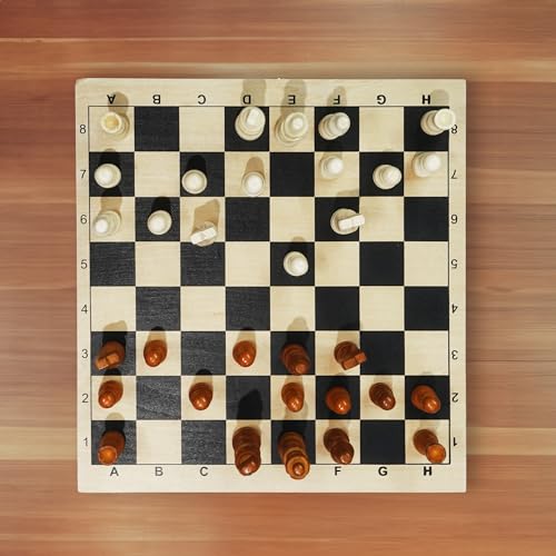 NEROSUN Foldable Chess Set, Handmade Portable Travel Chess Game 2 in 1 Fast Sling Puck Hockey Curling Table Game, Beginner Chess Toys Set for Kids Family