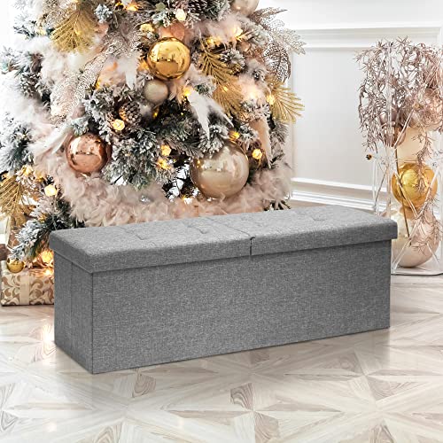 Otto & Ben 45" Storage Ottoman with SMART LIFT Top, Upholstered Tufted Bench, Foot Rest, Light Grey