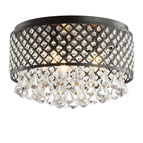 JONATHAN Y JYL6143A Evelyn 17" 3-Light Crystal Drops/Metal LED Flush Mount, Classic, Transitional, Traditional, Glam, Dimmable, 2700K Warm Light Kitchen,Hallway,Bathroom,Stairwell, Black/Clear