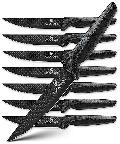COOCRAFT Steak Knife Set, Steak Knives Set of 8 - Serrated Steak Knives - Ultra-Sharp High Carbon Stainless Steel Knives with Ergonomic Handles