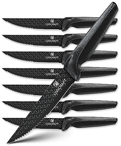 COOCRAFT Steak Knife Set, Steak Knives Set of 8 - Serrated Steak Knives - Ultra-Sharp High Carbon Stainless Steel Knives with Ergonomic Handles