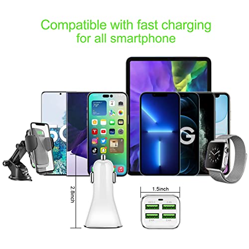 Car Charger Adapter, QC 3.0 USB car Charger, 4-Port Multi 9.6 Amp 48W Fast Car Charger Compatible with iPhone 14/13/12/11 Pro Max, Samsung Galaxy S22 Note20, LG, Pixel [2PACK].