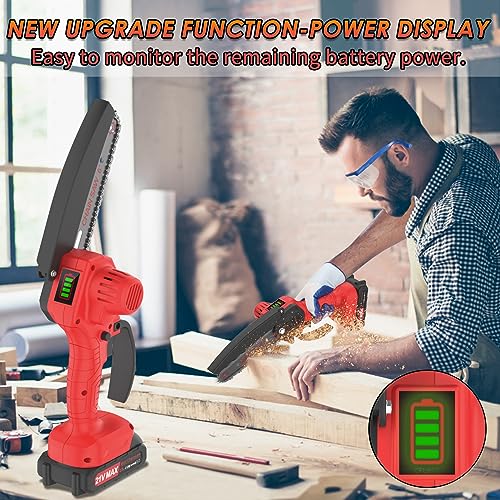 Mini Chainsaw Cordless, 6-Inch Electric Chainsaw, 21V Battery Powered Pruning Chainsaw, Handheld Small Chainsaw for Trees Trimming Wood Cutting (2 Batteries and 2 Chains)
