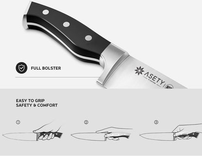 ASETY Knife Set, 15 PCS Kitchen Knife Set with Built-in Knife Sharpener Block, German Stainless Steel Knife Block Set, Full Tang Chef Knife Set, NSF Food Safe, Gift for Men I Women